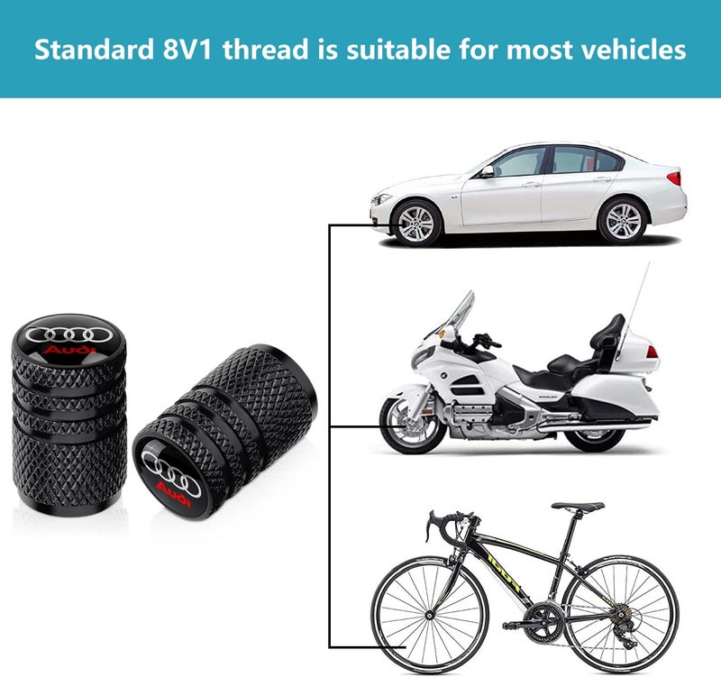 BFIVEANTE Tire Valve Stem Caps for Audi A3 A4 A5 A6 A7 A8 Q3 Q4 Q5 Q6 Q7 Q8 Metal Car Wheel Air caps Auto Valve Stem Caps Accessories 4 Pcs Black - Image 5